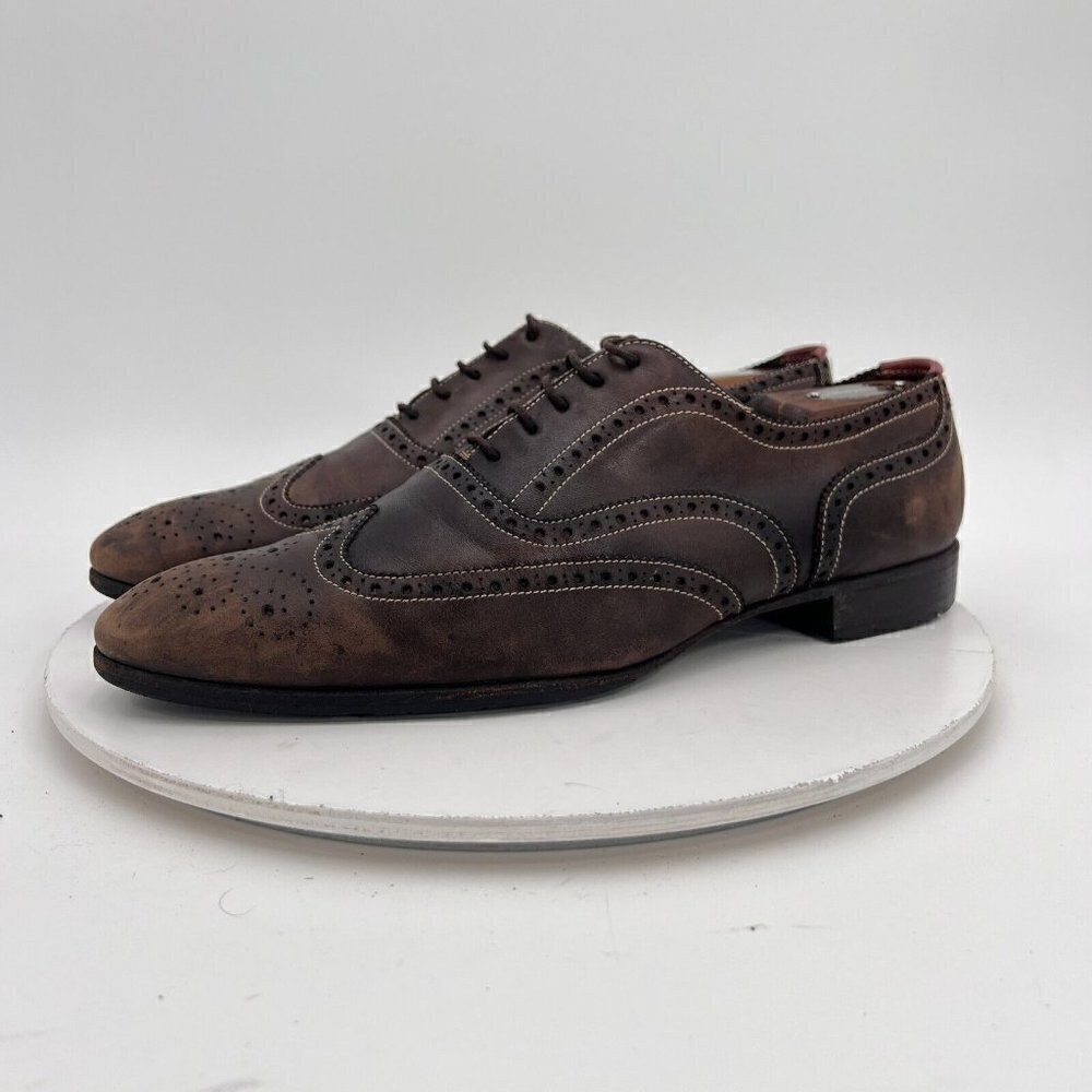 Paul Smith Men Size 7.5 Brown Leather Brogue Wingtip Lace Up Dress Shoes - Picture 9 of 16